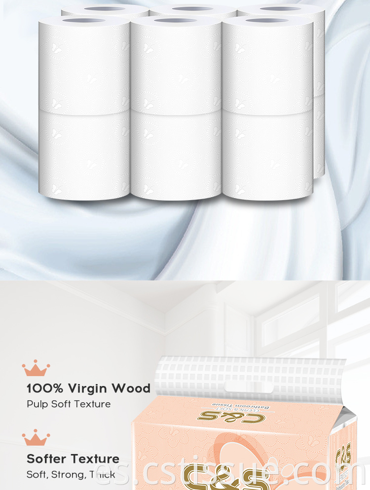 3 capas Papel higiénico blanco Rollos de papel familiar Papel higiénico Rollo de baño